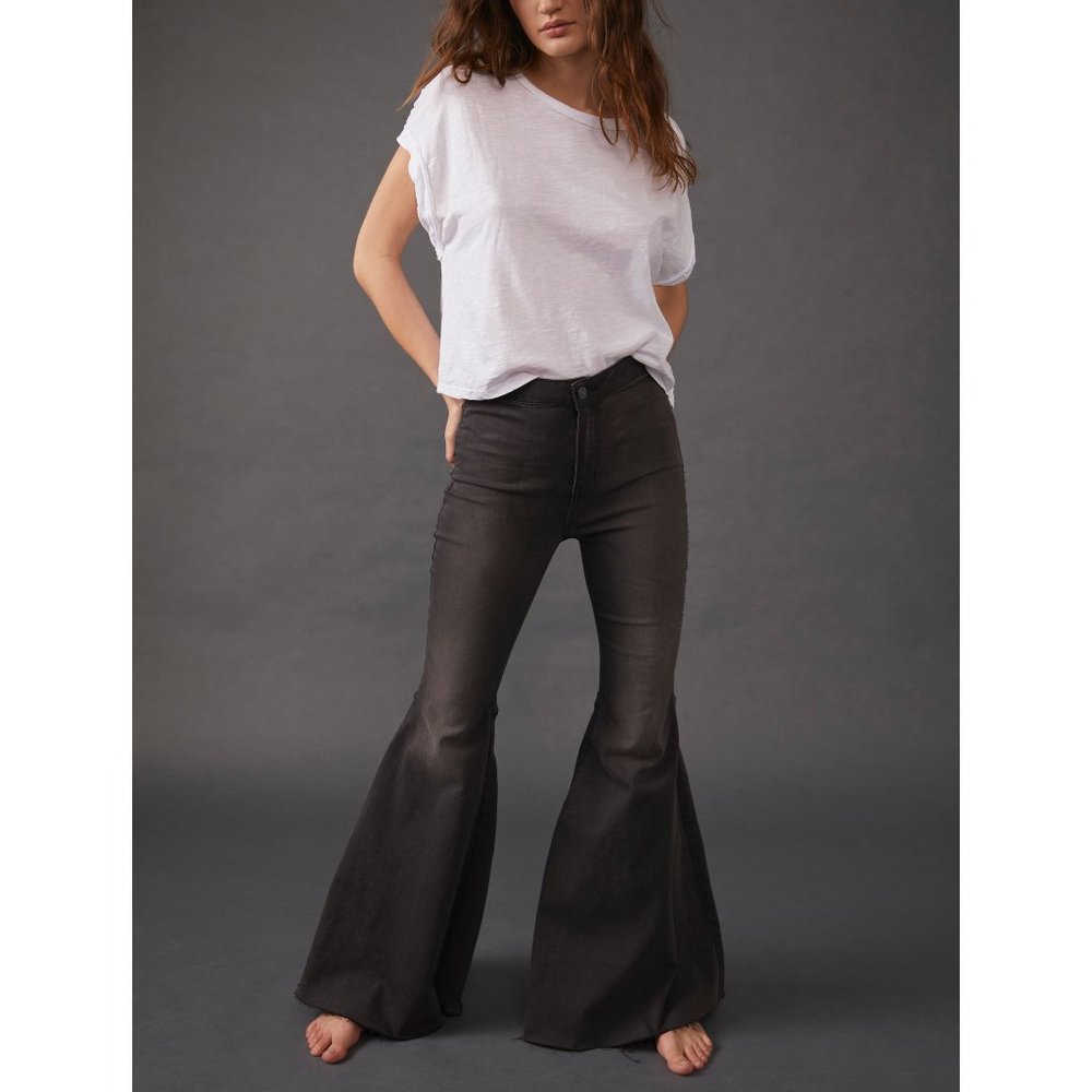 Free People Black High-Waist Flare Jeans